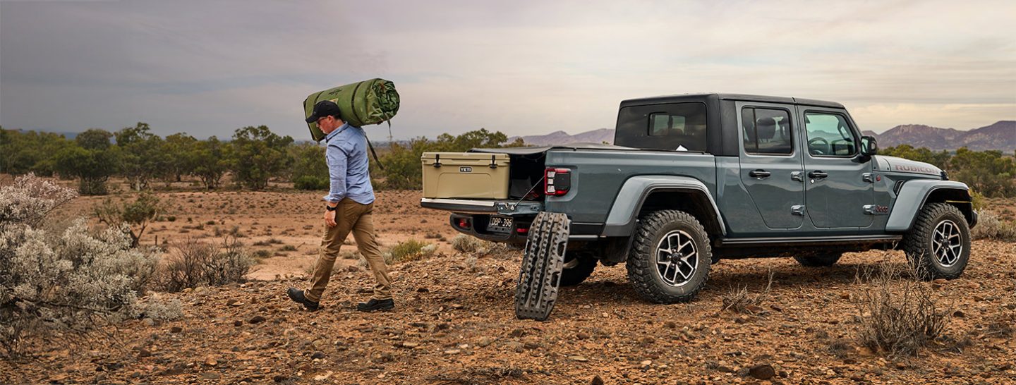 Jeep Gladiator camping in the outback.